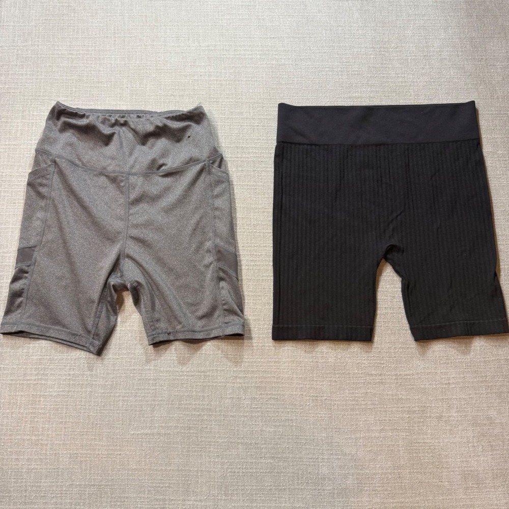 Aeropostale No Boundaries Biker Shorts‎ Set Size Large Grey Black Yoga Athletic